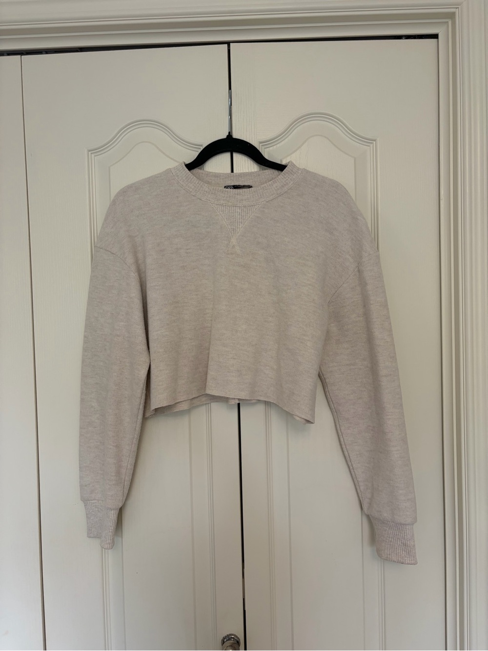 Zara Cropped Crewneck Sweatshirt - Light Beige